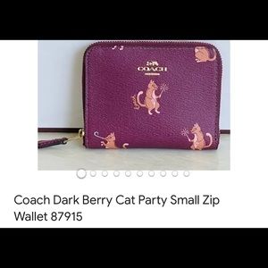 Coach Dark Berry Cat Party Small Zip Wallet
